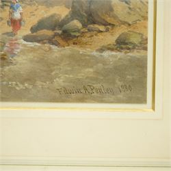 John Adam Houston (British 1812-1884): Haycart at Foot of the Mountains, watercolour signed and dated '76, 29cm x 45cm; Edwin Aaron Penley (British 1826-1893): The Watermill, watercolour signed and dated 1880, 25cm x 49cm (2)