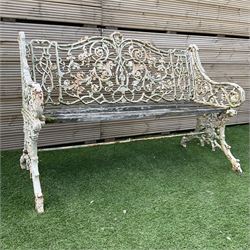 Victorian heavy ornate cast iron and wood slatted garden bench painted in white, decorated with foliage and berries - THIS LOT IS TO BE COLLECTED BY APPOINTMENT FROM DUGGLEBY STORAGE, GREAT HILL, EASTFIELD, SCARBOROUGH, YO11 3TX