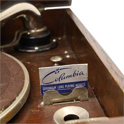 HMV wind up gramophone in oak case and a tool box and contents