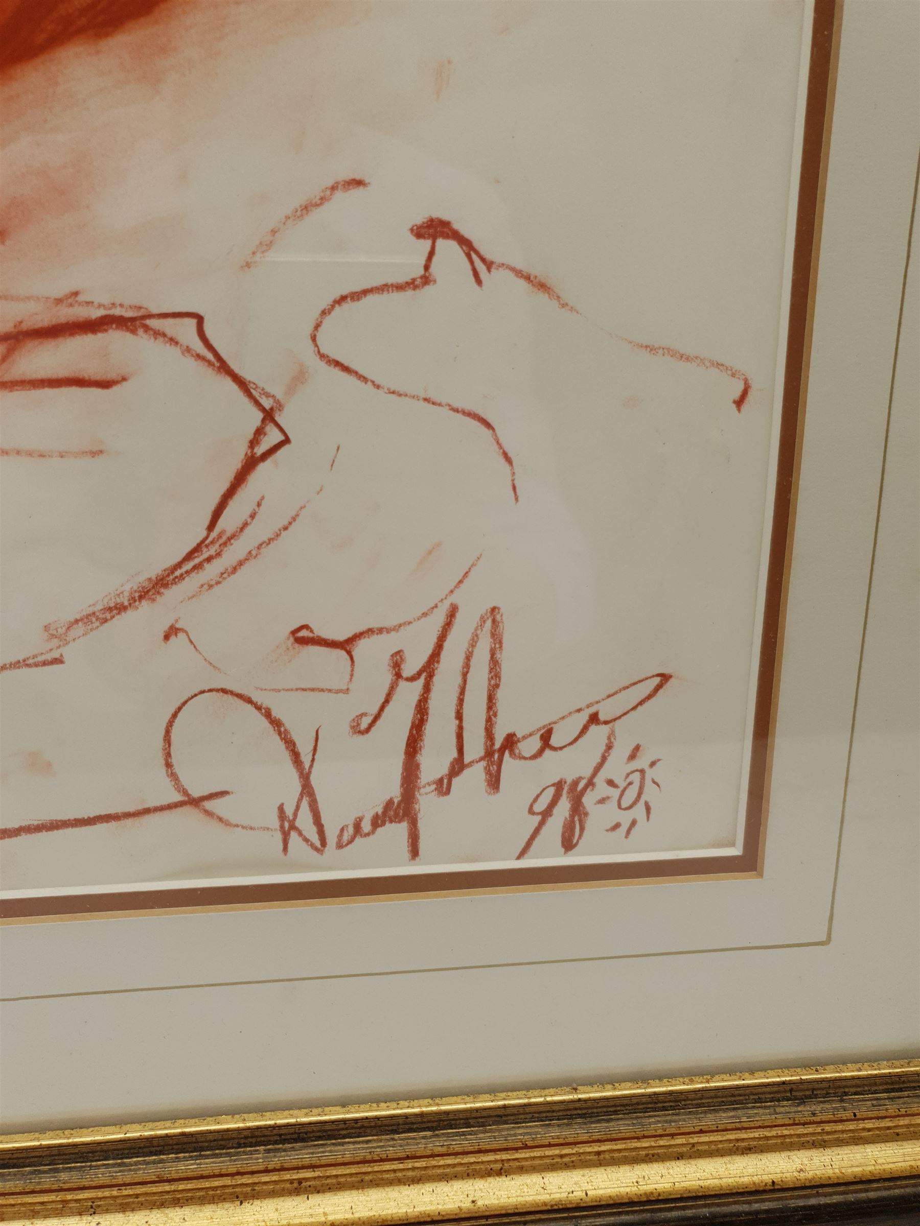 David Fisher (British 1963-): Seated Nude, sanguine signed and dated '98, 63cm x 47cm