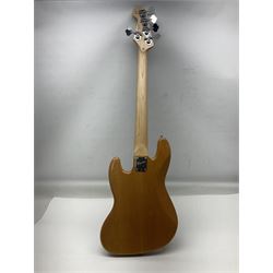 Fender Squier five-string jazz bass guitar; natural finish with Duncan Designed pick-ups; serial no.ICS11097557; L118cm
