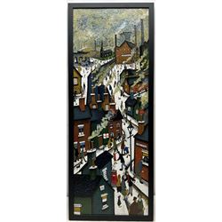 John Hanley (Northern British 1947-): 'Up North', mixed media on canvas board, signed and titled verso 80cm x 29cm