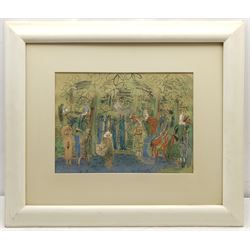 After Raoul Dufy (French 1877-1953): 'Race Meeting', print embellished with gouache 34cm x 46.5cm