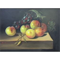 Dickson (Continental 20th century): Still Life of Apples, oil on canvas signed 29cm x 39cm