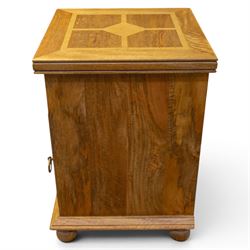 Barker & Stonehouse - contemporary flagstone and mango wood triple wardrobe and bedside cabinet, triple wardrobe with double doors revealing a full length wooden hanging rail, flanked by a cupboard with shelved interior, raised on a base with cupboard and drawers, turned bun feet
