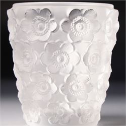 Lalique Anemone candle holder, engraved Lalique France, H8cm