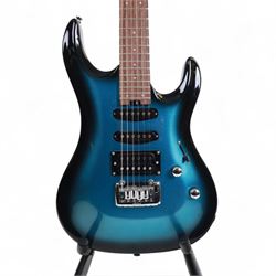 Aria Pro II Mac-Series electric guitar, in blue burst metallic finish, serial no. 1023090338, in GNB soft case, guitar L99cm