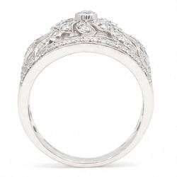 18ct white gold diamond floral ring, milgrain and pierced design set with round brilliant cut diamonds, Edinburgh 2017