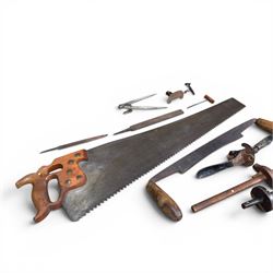 Collection of planes and woodworking tools including wood planes, chisels, hammers etc along with three books (Antique Woodworking Tools, Timber Preservation and Woodworkers Pocket Book)