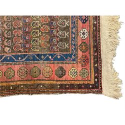 Antique Afghan red ground rug, field decorated all-over with Boteh motifs, the guarded border with repeating flower heads (163cm x 112cm); Antique Afghan maroon ground rug, the field with all-over lozenges surrounded by a guarded border with stylised plant motifs (168cm x 92cm_