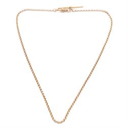 9ct rose gold  rolo link chain necklace, with T bar and clip, Birmingham 1990