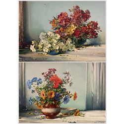 Noel Harry Leaver (British 1889-1951): Still Life of Summer Flowers, pair watercolours signed 17cm x 25cm (2)