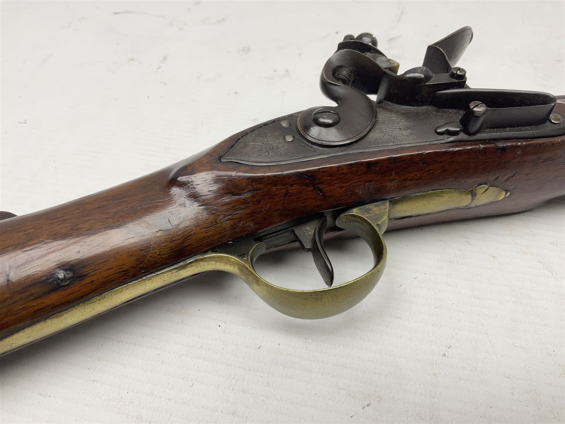 18th century flintlock coaching carbine, approximately 24-bore, maker Grice dated 1759, the 56cm(22