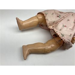 Armand Marseille Koppelsdorf composition head doll with applied hair, sleeping eyes, open mouth with teeth and tongue and composition body with jointed limbs, marked 'AM Koppelsdorf 970 Germany A.7.M' H55cm; Armand Marseille bisque head doll with applied hair, open mouth with teeth and composition body with jointed limbs, marked 'Armand Marseille 390n DRGM 246/1 A3/0M'; Fleur de Genet costume doll; and quantity of 1930s doll's house furniture