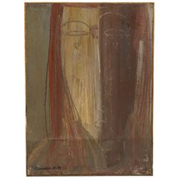 Anton Goossens (Belgian, 1903-1980): Abstract Face, oil on cardboard signed and dated '66, 122cm x 90cm 