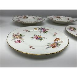 Royal Crown Derby Posies pattern tea service for six, comprising teapot, milk jug, open sucrier, cups and saucers, dessert plates and cake plate, together with matching pattern plates and bowls (28) 