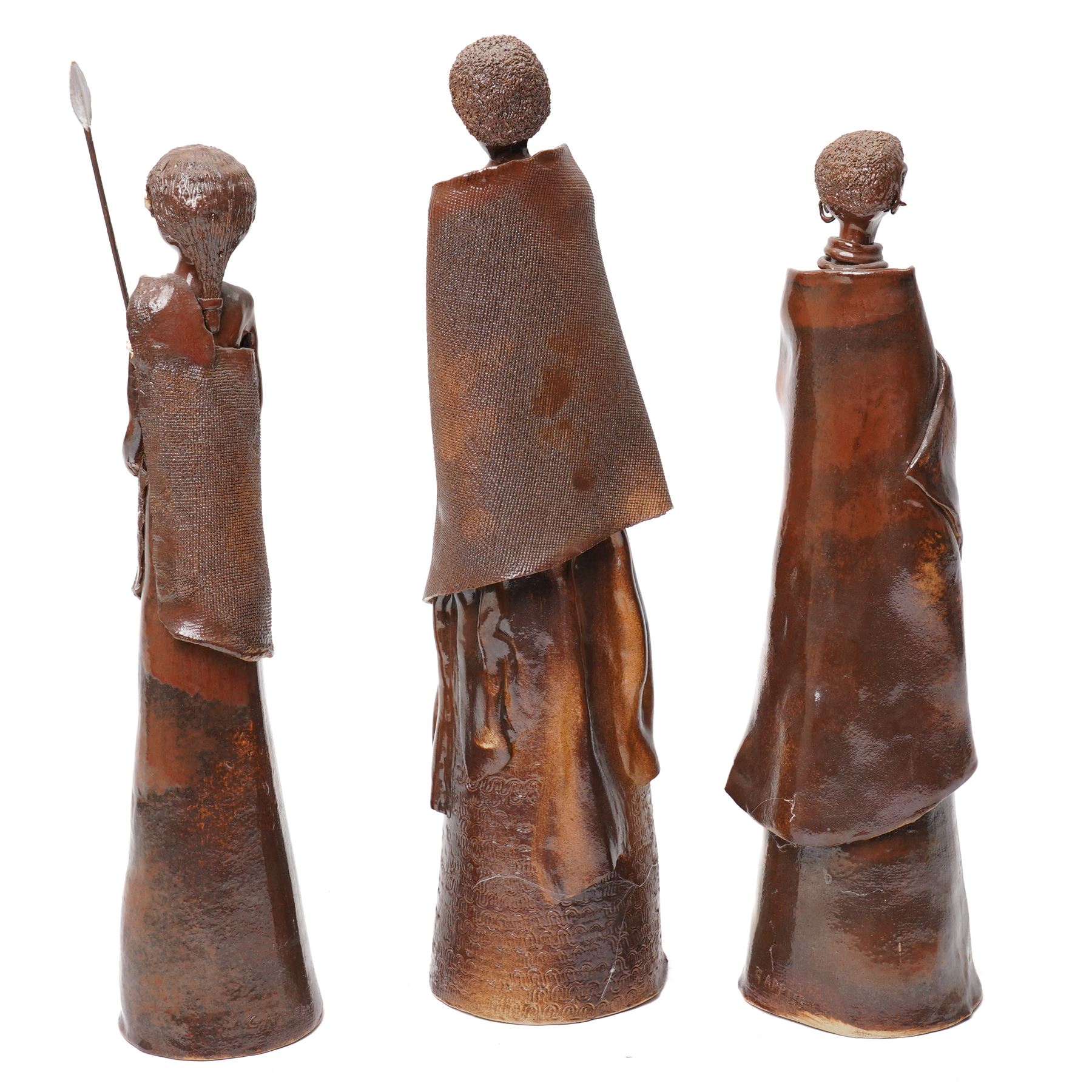 Three African Maasai pottery figures, largest H40cm (3)
