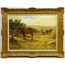Ernest Higgins Rigg (Staithes Group 1868-1947): The Harvest Field with Horse Drawn Binder, oil on canvas signed 44cm x 59cm
