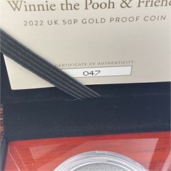 The Royal Mint United Kingdom 2022 'Winnie the Pooh and Friends' gold proof fifty pence coin, cased with certificate