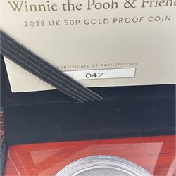 The Royal Mint United Kingdom 2022 'Winnie the Pooh and Friends' gold proof fifty pence coin, cased with certificate