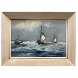 Frank Blinkhorn (20th century): Fishing Boats in Rough Seas, oil on panel signed and dated 1974, 30cm x 45cm