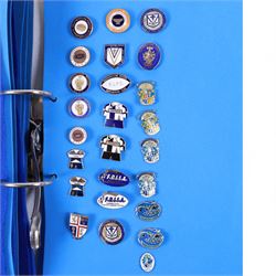 Rugby league enamel badge collection, from Barrow Raiders, Batley, Blackpool Panthers, Bradford Northern, Bradford Bulls, Bramley, Castleford, Catalan Dragons, Celtic Crusaders, Dewsbury Rams, Doncaster, Featherstone Rovers and Halifax, housed in two folders, (approximately 280)