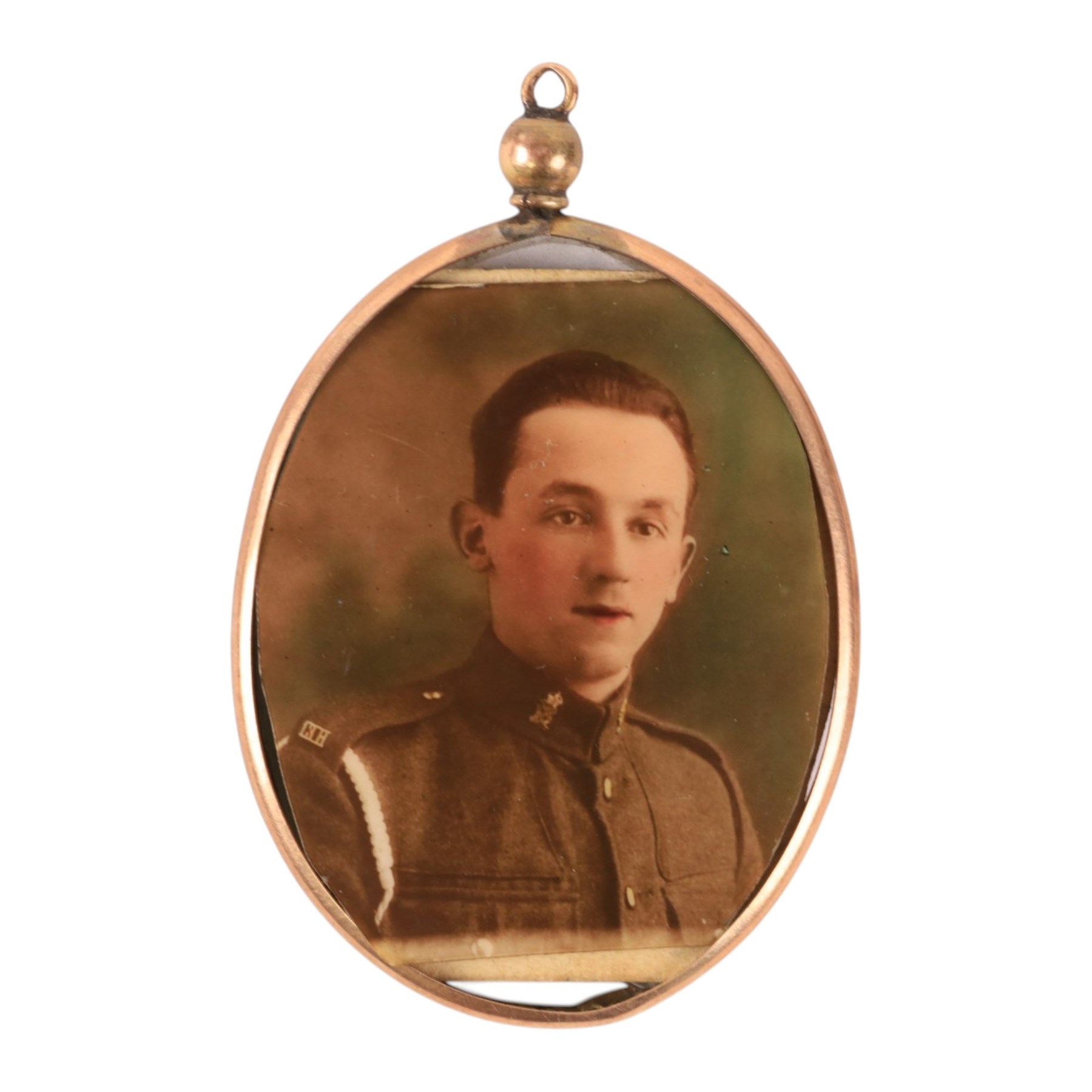 9ct gold photo pendant and three gold plated stick pins, including one stone set and one hairwork example
