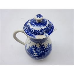  Late 18th century sparrow-beak milk jug and cover decorated in the Pagoda pattern, by Worcester or Caughley, H15cm   