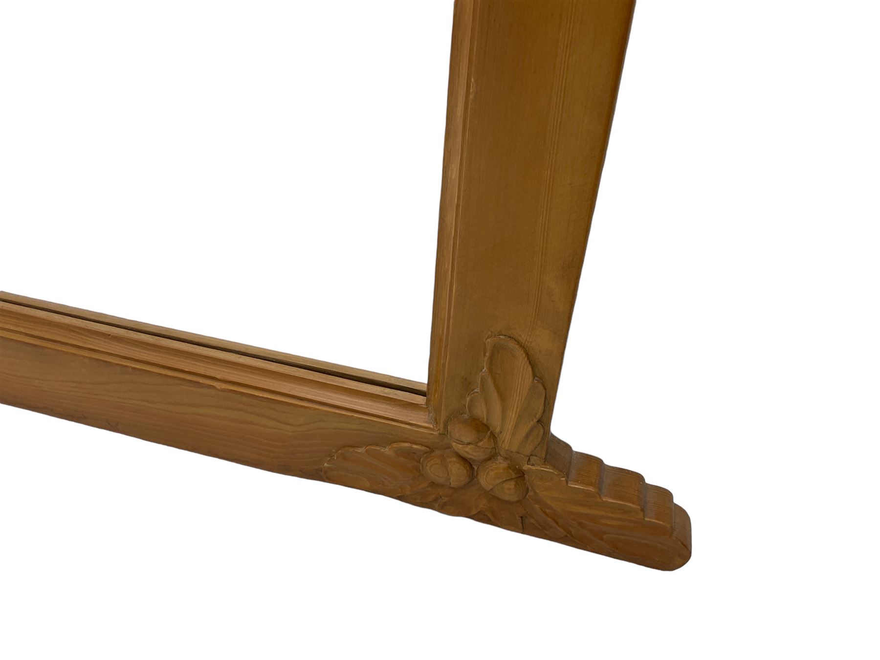 Solid pine framed overmantle mirror, decorated with carved oak leaves and acorns