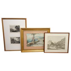 Oil painting of Amalfi Coast Italy together with quality still life watercolour and other original works and etchings (in one box)