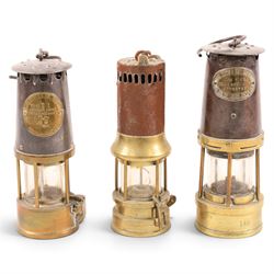 Three mining lamps, including John Davis & Son no. 2 B safety lamp, Protector Lamp & Light...