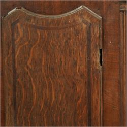 Three empty oak longcase clock cases-for restoration , parts, repair, and two 30hr chain driven movements with 12