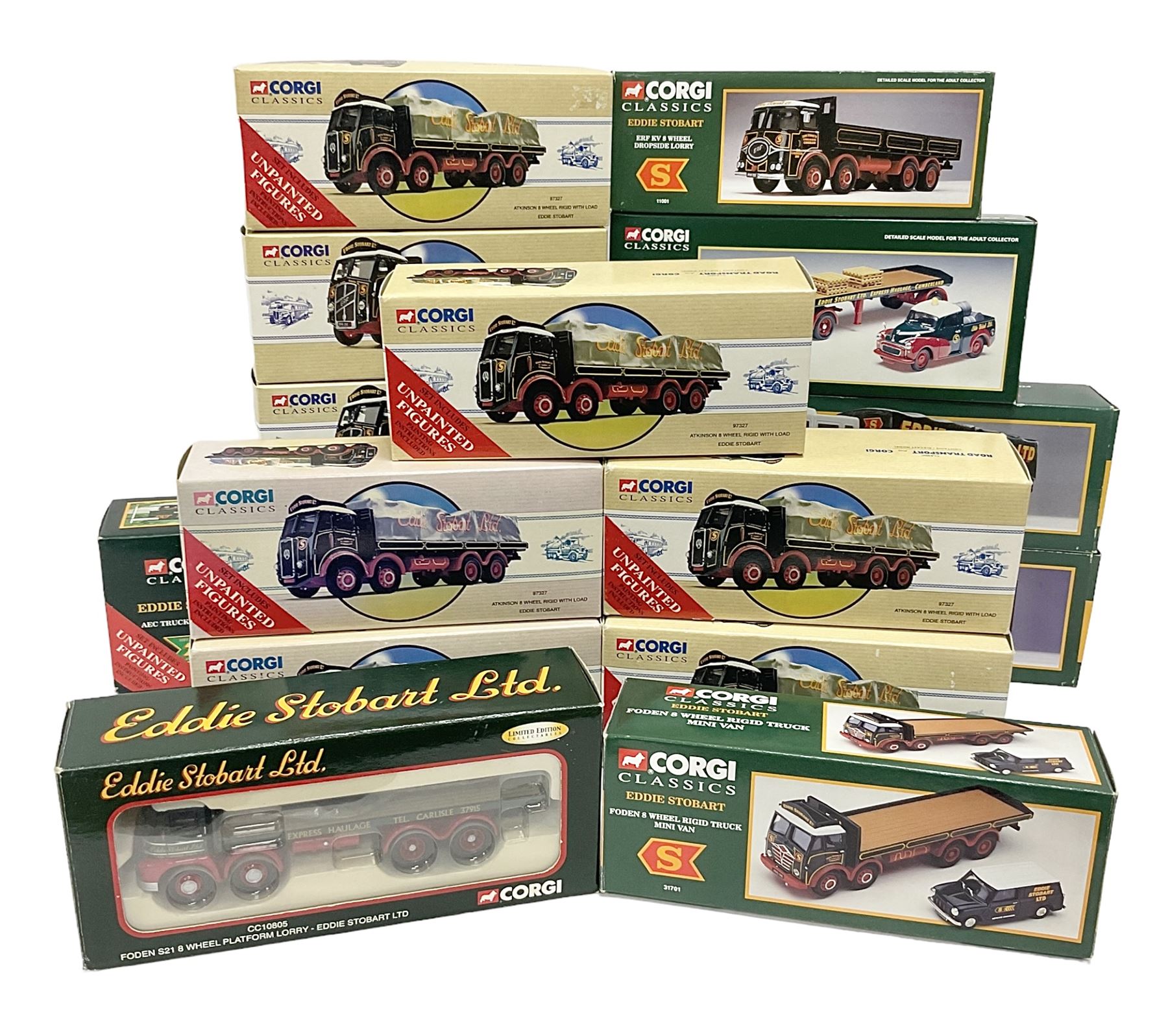 Corgi Classics Eddie Stobart fifteen die cast promotional models six 97327 Atkinson 8 Wheel Rigid two 97940 ERF Flatbed CC10805 Foden S21 8 Wheel Platform Lorry 31701 Foden 8 Wheel Rigid Truck Toys Mo...
