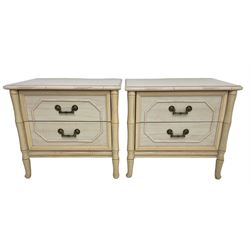 Pair of bamboo style two drawer bedside lamp chests