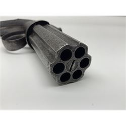 19th century percussion six-shot pepperbox revolver, approximately 32 calibre with 7.5cm barrels, L21cm overall