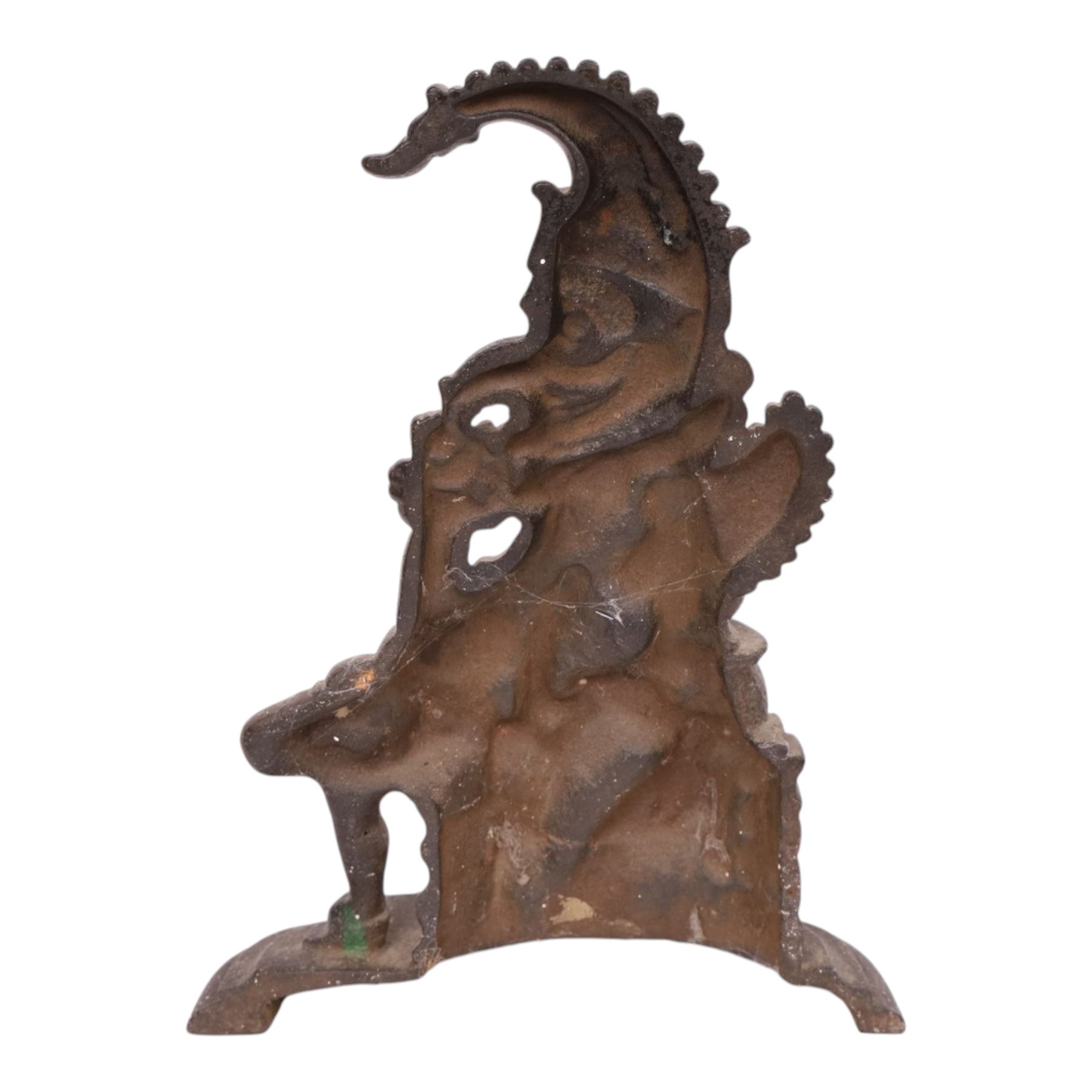 Victorian cast iron doorstop in the form of a rampant lion on a plinth base, together with cast iron Mr Punch doorstop, lion H39cm
