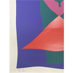 Rolph G Webster (British 20th Century): Woman gives birth on the Cross, screen print signed and dated '74, 76cm x 50cm; Ben C** (British 20th Century): Abstract Diamonds, artists proof lithograph indistinctly signed, dated '70 and numbered 7/10, 102cm x 68cm (2)