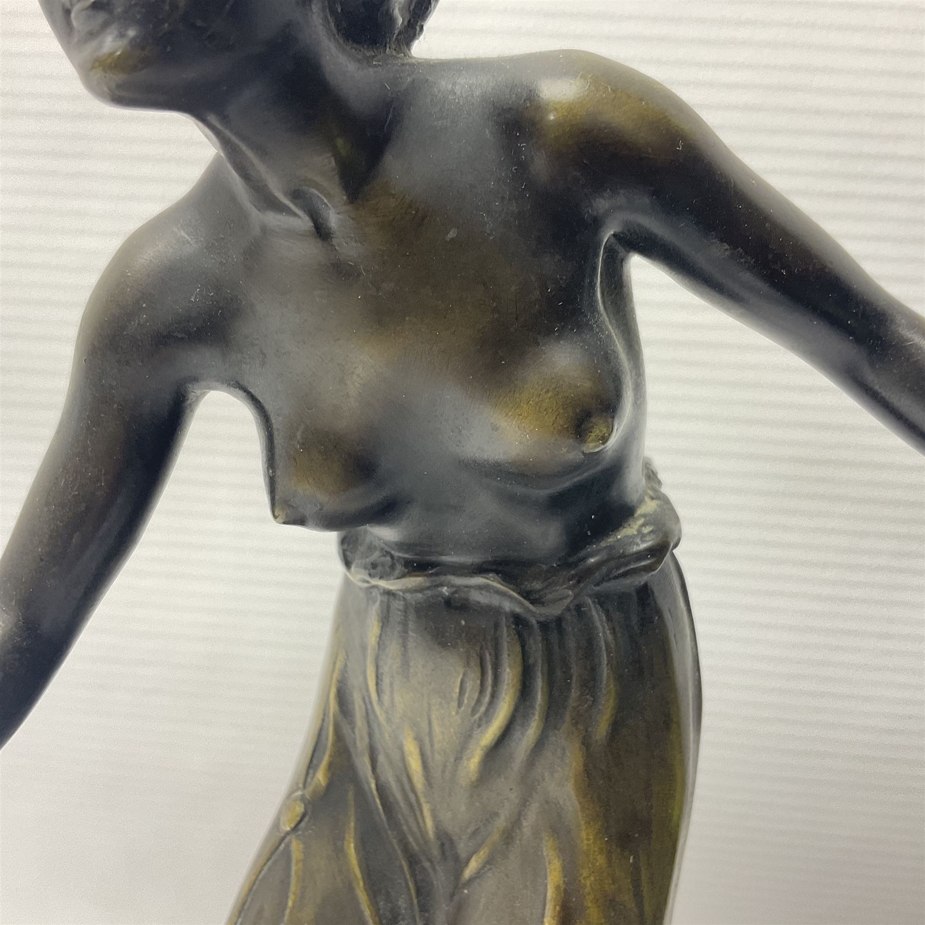 After C. Rochlitz, bronze, modelled as a semi nude female figure, upon a marble plinth, overall H31cm