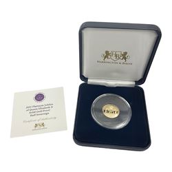 Queen Elizabeth II Alderney 2022 'Platinum Jubilee' gold proof half sovereign coin, cased with certificate