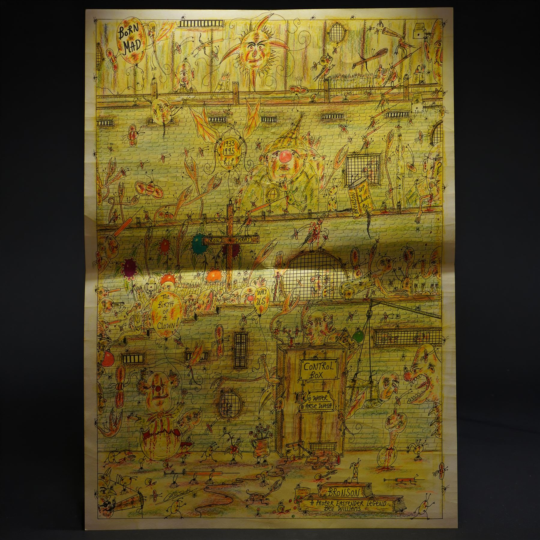 Charles Bronson (Charles Arthur Salvador) (British 1952-): A comprehensive collection of five hundred mixed media works executed between 2000 and 2025. Produced during the artist’s long-term incarceration, the works are primarily in ink, coloured pencil and mixed media on paper. The collection includes multiple formats: A5 (15 works), A4 (308 works), A3 (164 works) and A2 (13 works). Some are signed and dated; a number are executed on the reverse of official prison documents and other repurposed materials, reflecting the limited availability of art materials within the prison environment. This collection represents the largest body of the artist’s work to be offered as a single lot and has not previously been available on the market. (500) (unframed)

Notes: Dated examples span the period from 2000 to 2025, with the greatest concentration produced between 2012 and 2019 and including a group of recent large-scale works from the final years of the period; approximately twenty percent are undated.