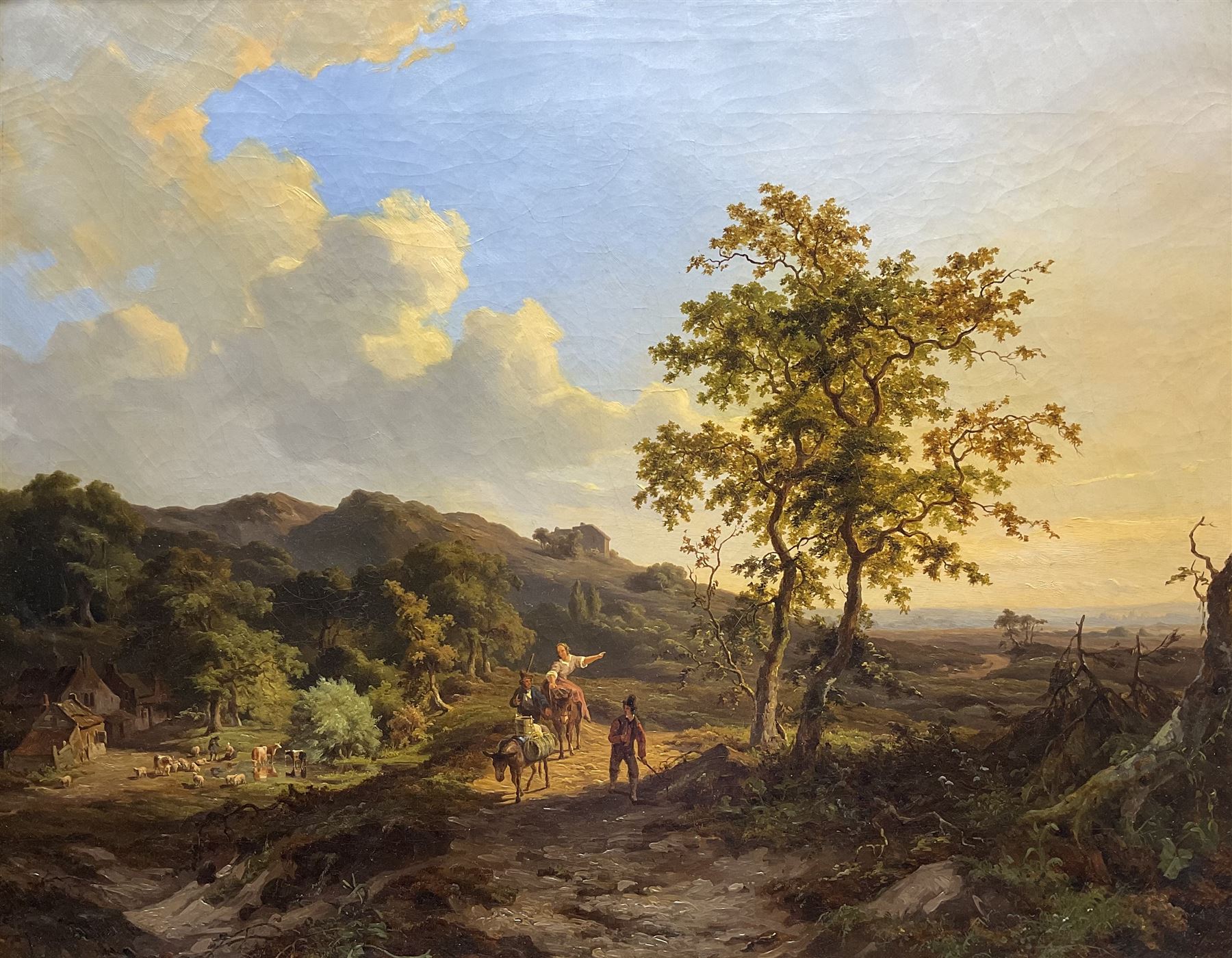 Jan Willem van Borselen (Dutch 1825-1892): Landscape with Travellers, oil on canvas signed and dated 1848, 54cm x 70cm in magnificent original gilt frame 
Provenance: private collection, purchased James Alder Fine Art, Hexham; with Woolley & Wallis 11th March 2015 Lot 474