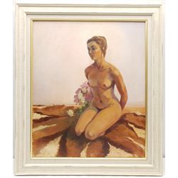 A Webber (British 20th century): 'Sarah’s Bouquet', oil on canvas signed and dated 1983, titled on the stretcher verso 50cm x 60cm