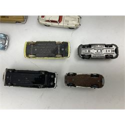 Dinky - thirteen unboxed and playworn/repainted early die-cast cars including Packard No.132, Austin A105 No.176, Rolls-Royce Silver Wraith No.150, Triumph Herald, Hillman Imp No.138, Rolls-Royce Phantom V No.198, Jaguar 'E' Type 2+2 No.131, Chevrolet El Camino No.449, French Panhard 24 No.524, Hudson Hornet No.174 etc; and Matchbox Dinky 1955 Bentley 'R' Type Continental (14)