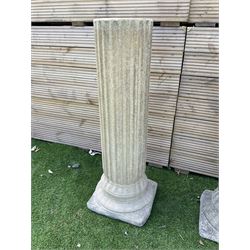 Pair of cast stone Pompeii fluted garden columns, square bases, H90 - THIS LOT IS TO BE COLLECTED BY APPOINTMENT FROM DUGGLEBY STORAGE, GREAT HILL, EASTFIELD, SCARBOROUGH, YO11 3TX