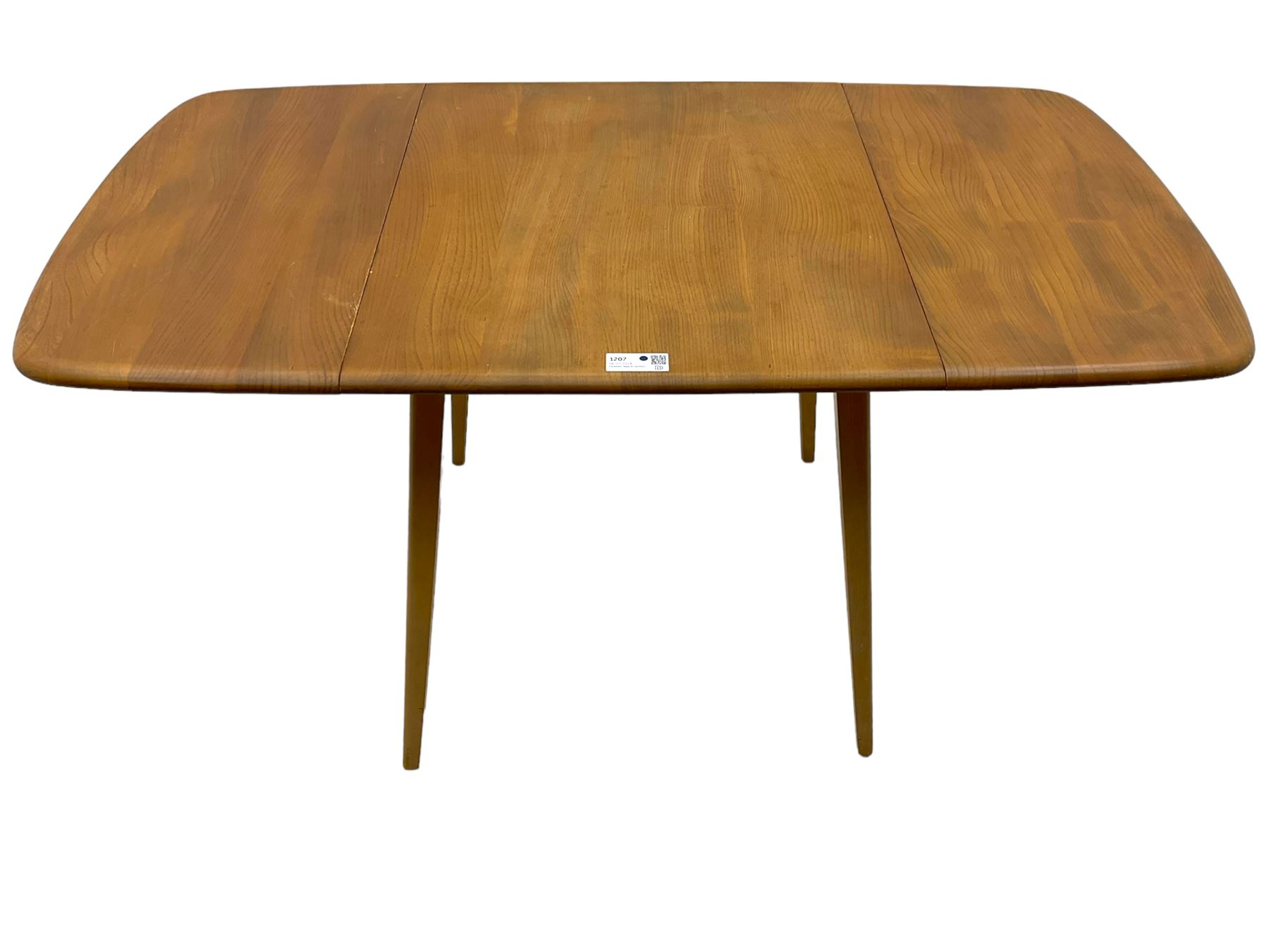 Ercol - elm and beech dining table, rectangular drop-leaf top on splayed square tapering supports 