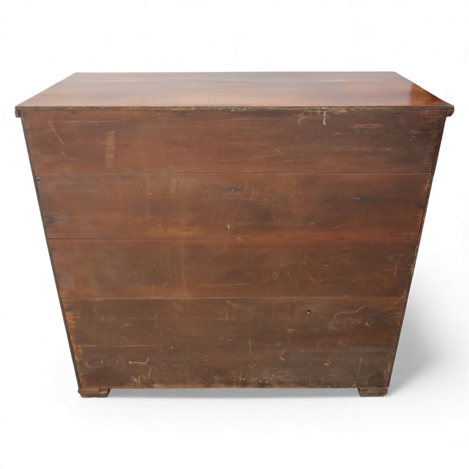 19th century mahogany chest, with a rectangular top over two short and three long graduated drawers fitted with turned knobs and bone escutcheons, raised on shaped bracket feet