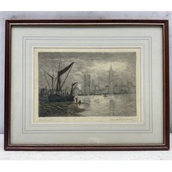 Claude Rowbotham (British 1880-1920): 'Westminster' and 'St Paul's from Blackfriars',  pair aquatint etchings signed and titled 17cm x 25cm (2)
