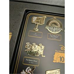 Disney Fan Club D23 Gold Member 10 Year Anniversary enamel pins set, boxed