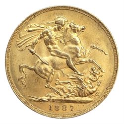 Queen Victoria 1887 gold full sovereign coin