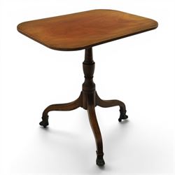 George III mahogany tripod table, rounded rectangular tilt top, raised on a turned column,...